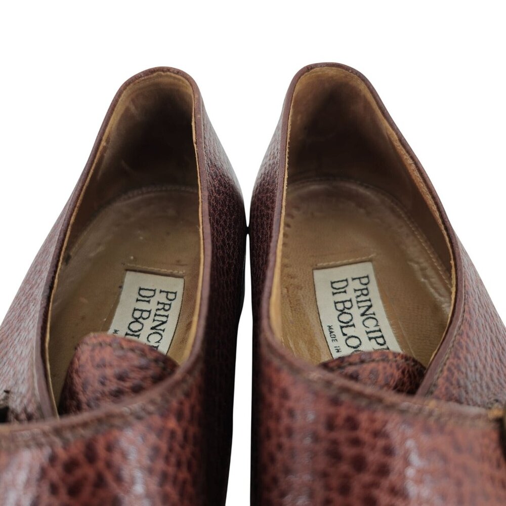 Principe Di Bologna Italy Vintage Mens 12 Brown Pebble Grain Monk Dress Shoes 45 - Picture 8 of 10